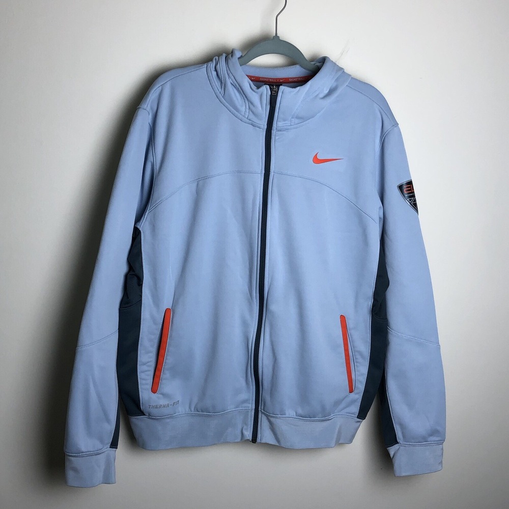 Nike Elite Therma-Fit Hoodie Large Men's Full Zip Gray Orange Basketball